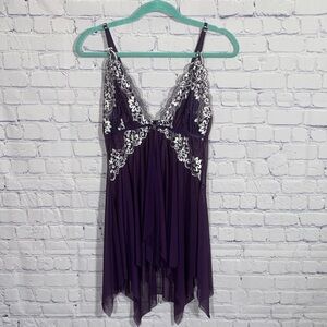 Women Sheer Babydoll Lace Top Purple XS Whimsigoth Fairy Grunge Handkerchief Hem